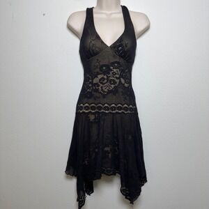 Heart Moon Star Women Fairy Grunge Whimsigoth Mini Dress Black Lace Halter